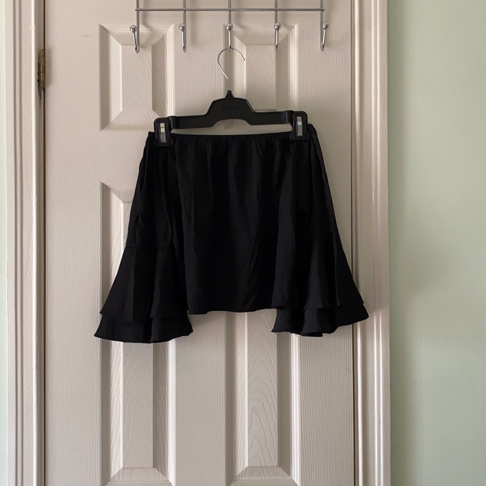 Black silky off the shoulder top